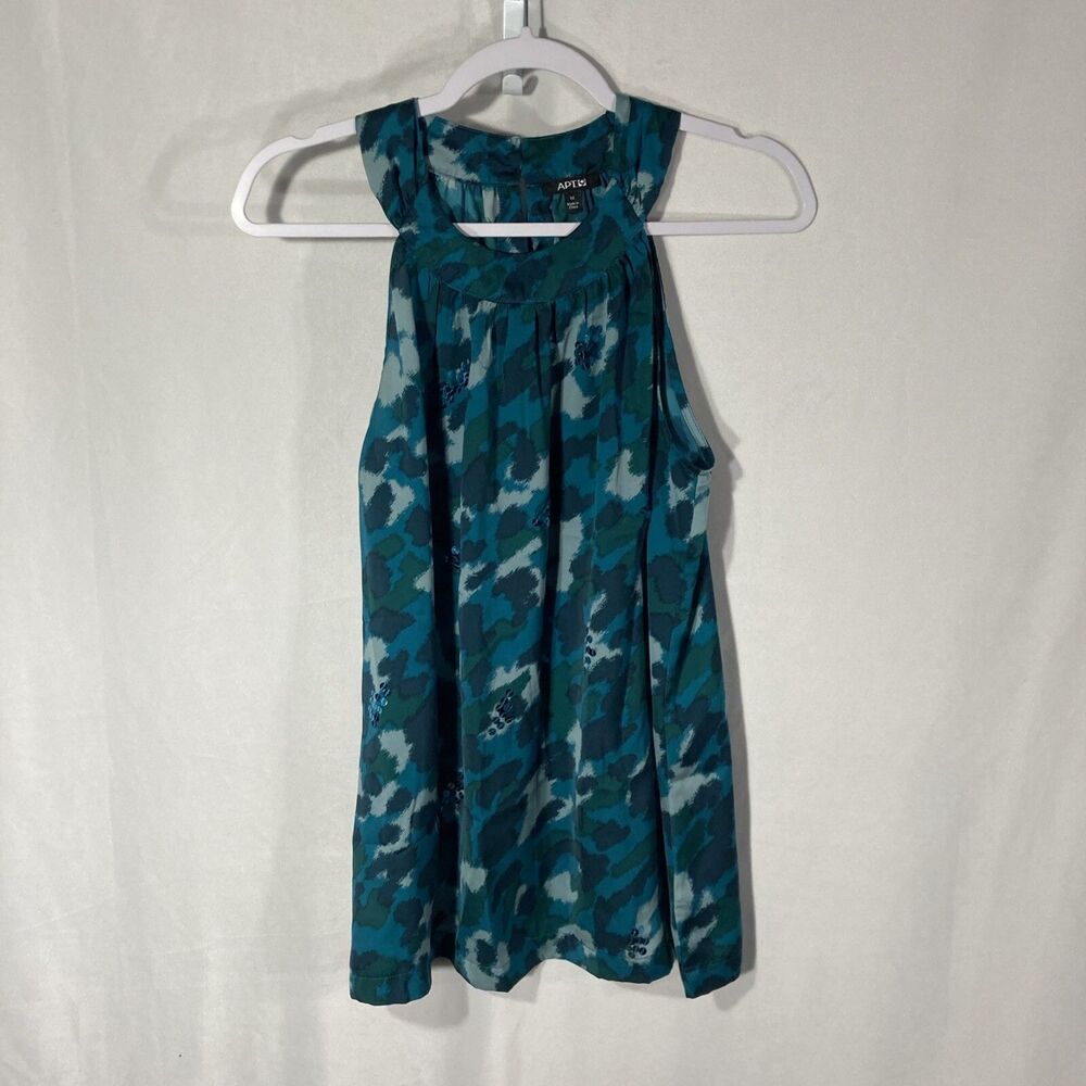 APT 9 green white sleeveless satin polyester halter top M